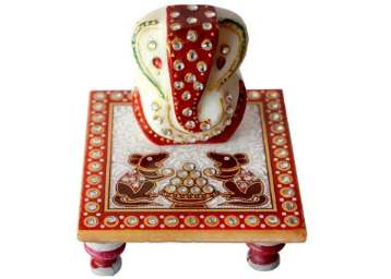 Makrana Marble Lord Ganesha & 1 Piece Of Chowki Ganesh at Flat 86% Off