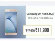 Sale Special :- Samsung Galaxy On Nxt at Just Rs. 11900 + 10% Cashback