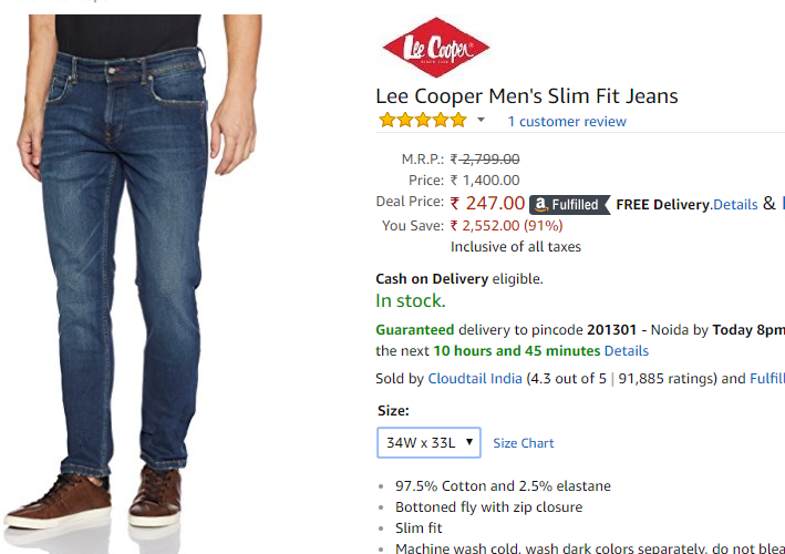 lee cooper slim fit jeans for mens
