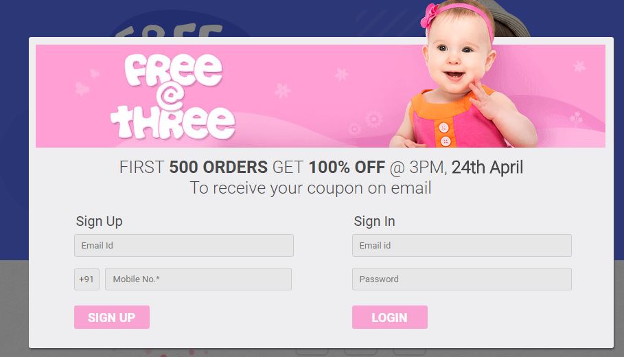 FirstCry First 500 orders free on 24th April 2018
