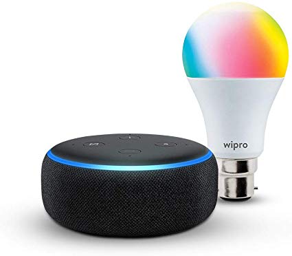 Echo Dot (Black) bundle with Wipro 9W smart bulb