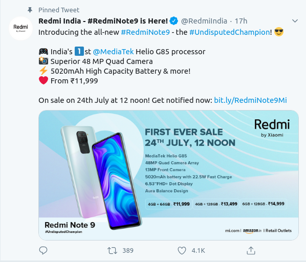Redmi Note 9 Launch Date in India - Sale On 24th July 2020