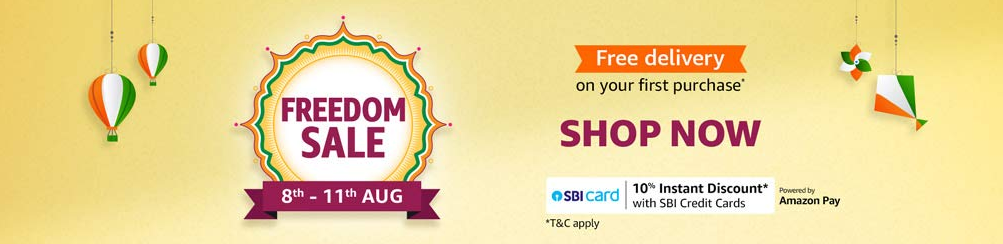 Amazon Freedom Sale Offers 2020 - Upto 80% OFF + Extra 10% OFF SBI ...