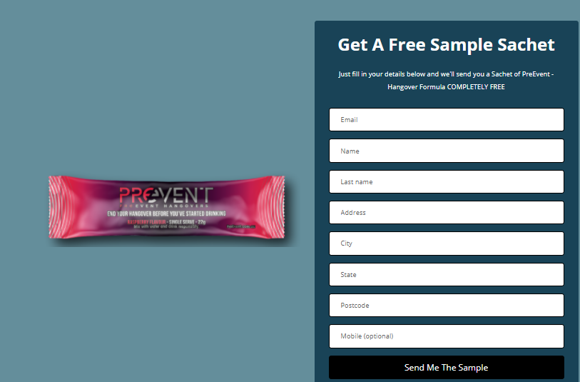 Get Free Sample Of “PreEvent Advanced Hangover Recovery Drink”