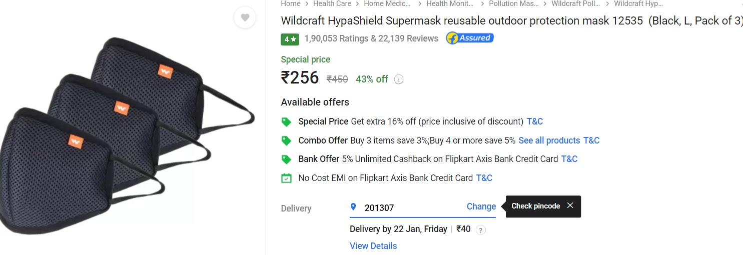 Lowest Price Wildcraft Face Mask (pack of 3) At Rs. 214 [Free Delivery]