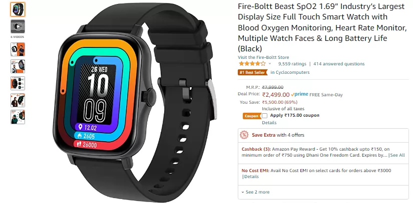 No 1 Best Seller Fire Boltt Smart Watch At Rs.2324