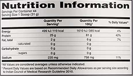 Isopure Low Carb Whey Protein Nutritional Information in Hindi