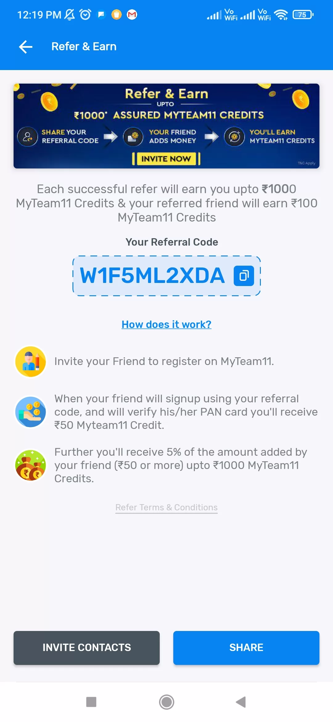 MyTeam11 Refer and Earn offer