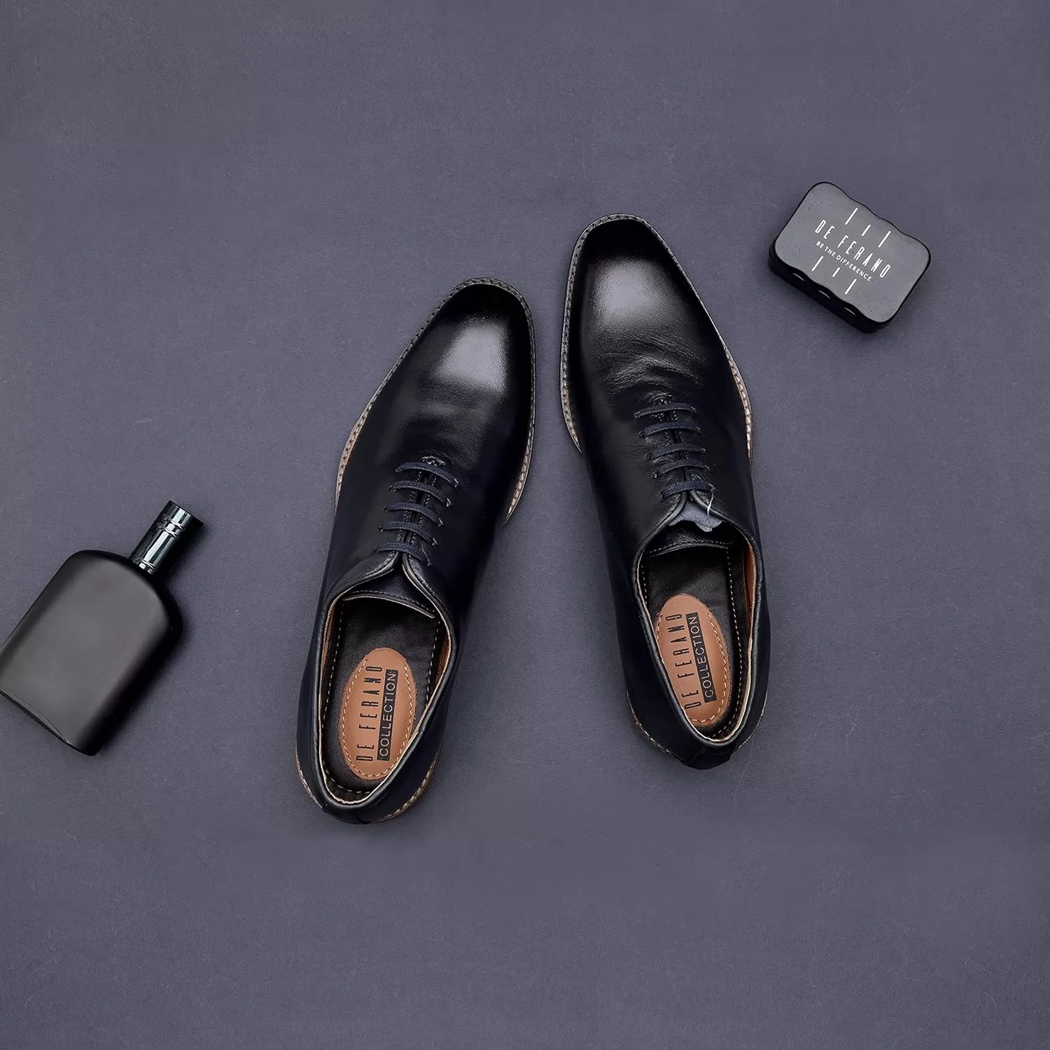 DE FERANO Blue Wholecut Handmade Formal Leather Shoes for Men