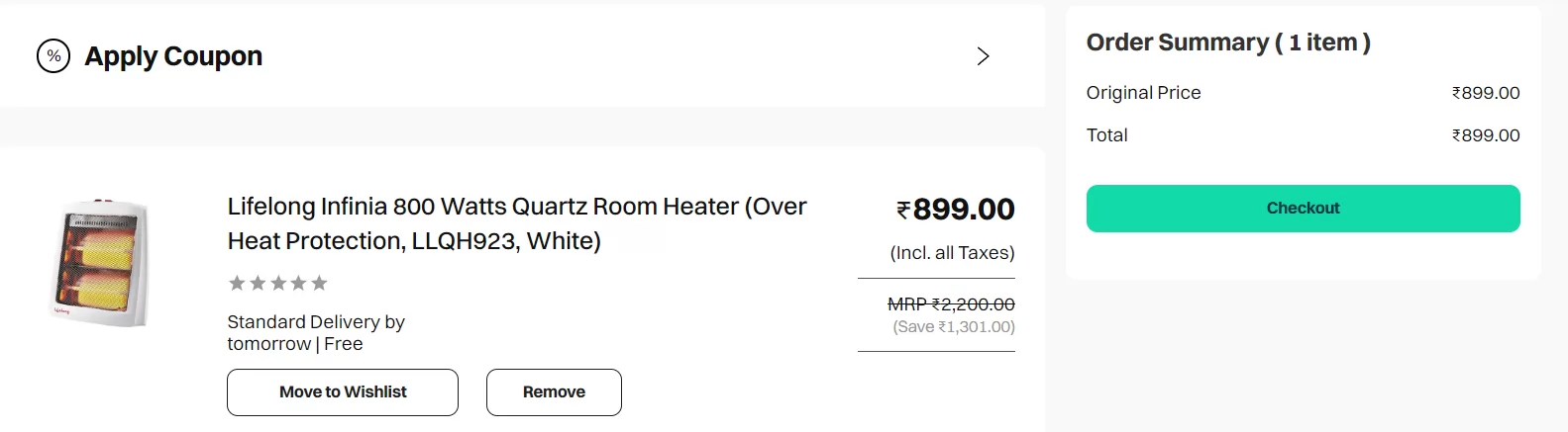 Buy Lifelong Infinia 800 Watts Quartz Room Heater (Over Heat