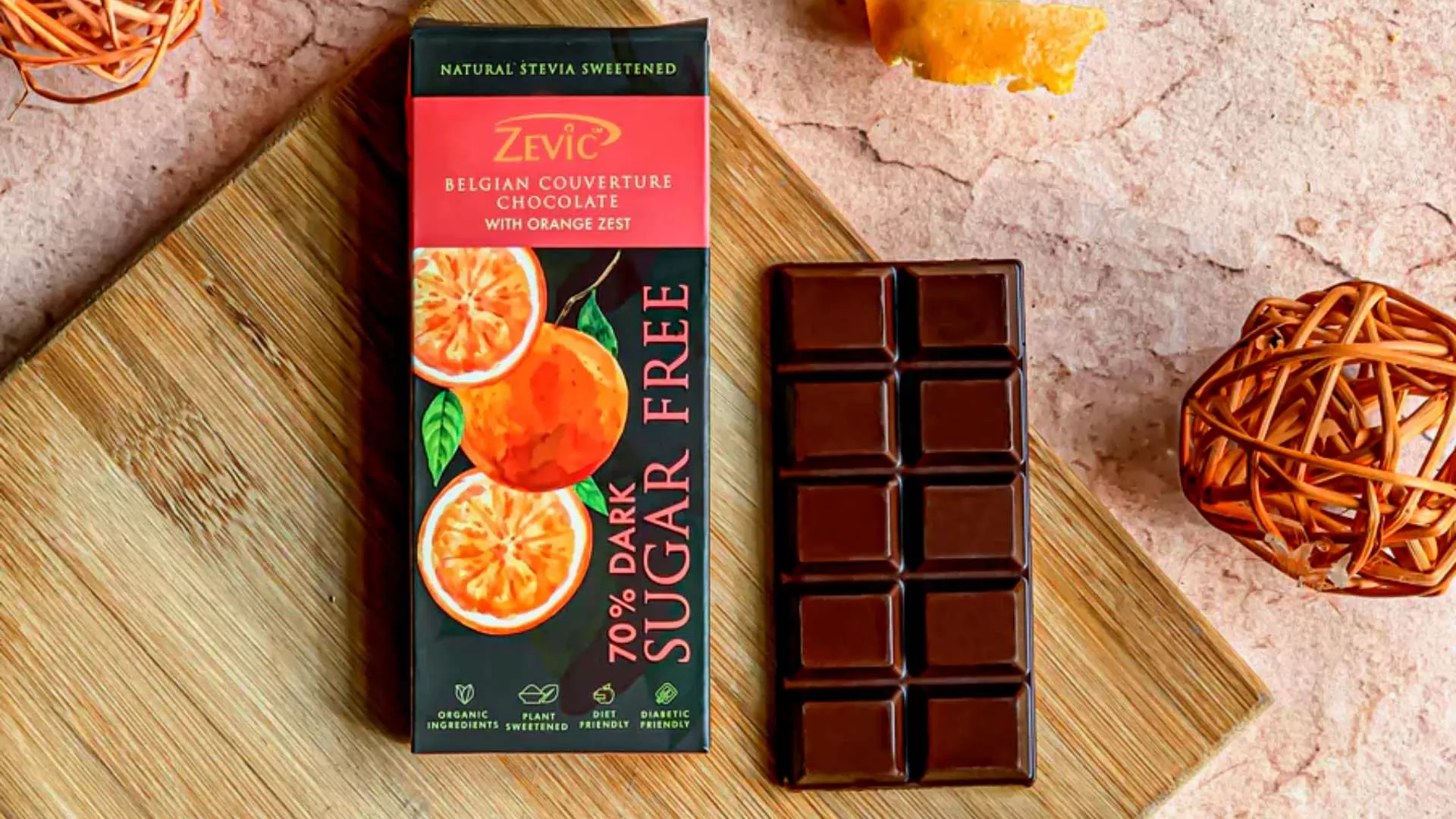 Zevic 70% Belgian Cocoa Dark Chocolate with Stevia