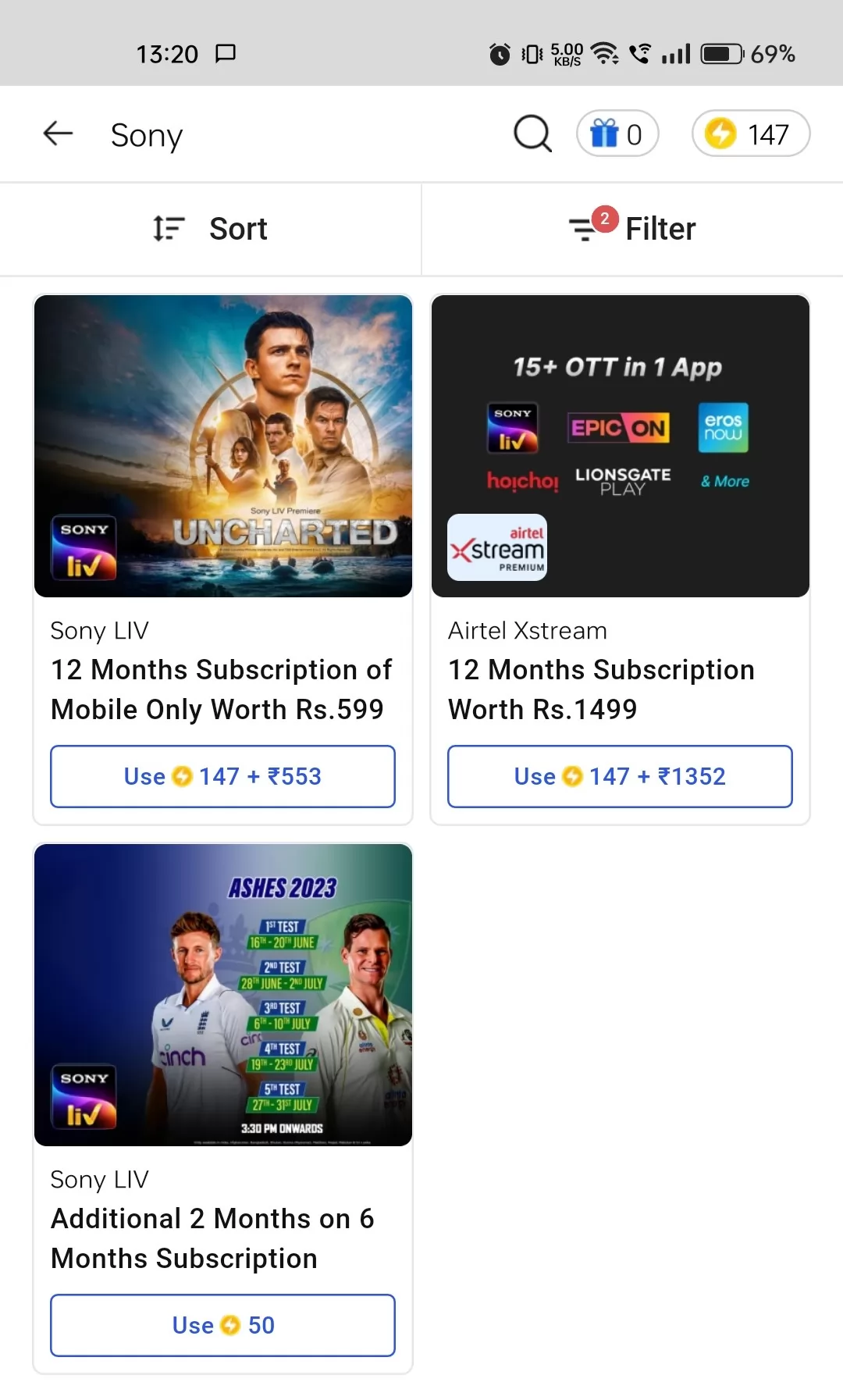 Sony LIV Subscription with Flipkart Supercoins