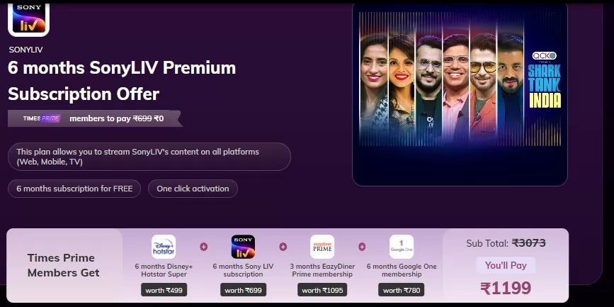 Sony LIV Subscription with Times Prime app