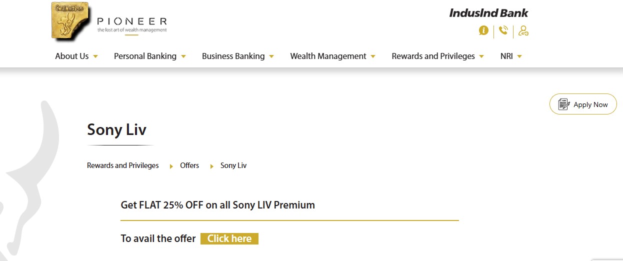 Sony LIV subscription with IndusInd Bank Account